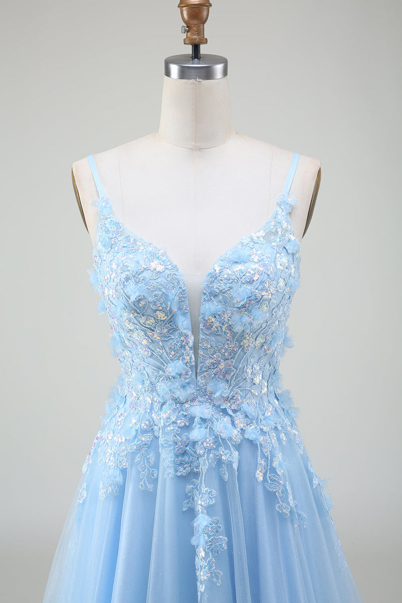 Load image into Gallery viewer, A-Line Light Blue Formal Dress with Appliques