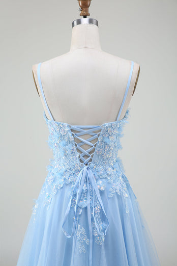 A-Line Light Blue Formal Dress with Appliques