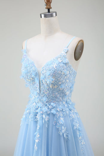 A-Line Light Blue Formal Dress with Appliques