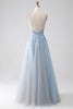 Load image into Gallery viewer, A-Line Spaghetti Straps Grey Blue Formal Dress with Beading