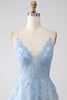 Load image into Gallery viewer, A-Line Spaghetti Straps Grey Blue Formal Dress with Beading