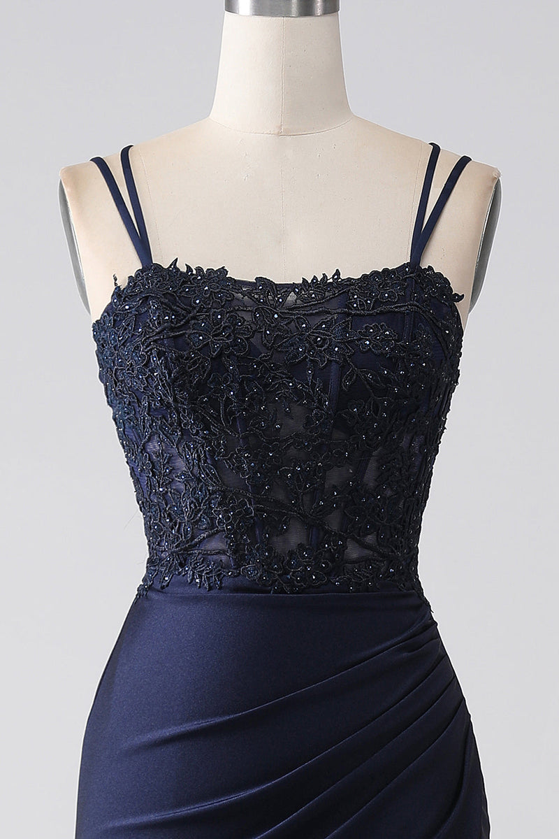 Load image into Gallery viewer, Mermaid Beaded Navy Formal Dress with Ruffles