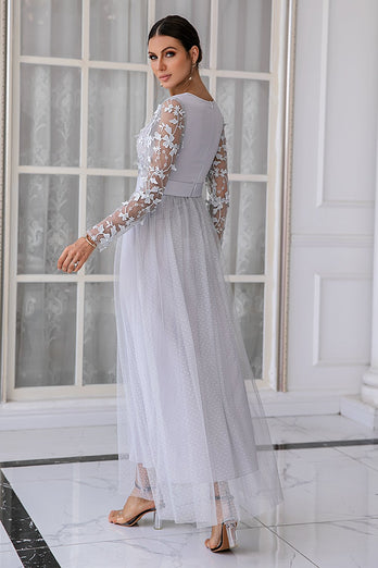 Tulle Grey V-Neck Mother Of The Bride Dress