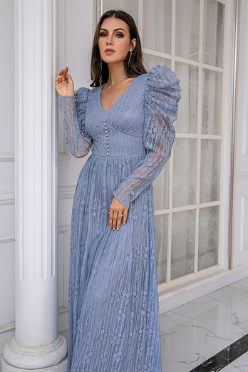 Blue Lace Mother Of The Bride Dress with Sleeves