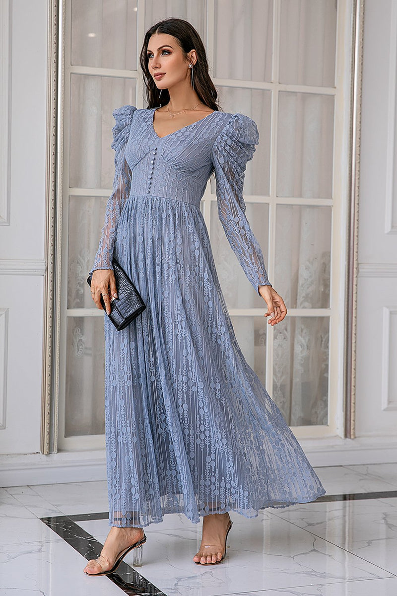 Load image into Gallery viewer, Blue Lace Mother Of The Bride Dress with Sleeves