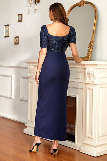 Navy Mother of the Bride Dress with Slit