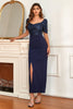 Load image into Gallery viewer, Navy Mother of the Bride Dress with Slit