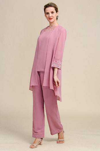 Blush Long Sleeves 3 Piece Mother of the Bride Pant Suits