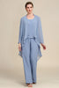 Load image into Gallery viewer, Grey Blue Long Sleeves 3 Piece Mother of the Bride Pant Suits