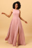 Load image into Gallery viewer, Blush Long Chiffon Pleated Bridesmaid Dress with Slit