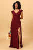 Load image into Gallery viewer, Chiffon Burgundy Bridesmaid Dress with Slit