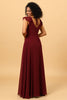 Load image into Gallery viewer, Chiffon Burgundy Bridesmaid Dress with Slit