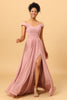 Load image into Gallery viewer, Ruffles Chiffon Pink Bridesmaid Dress with Slit