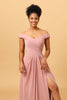 Load image into Gallery viewer, Ruffles Chiffon Pink Bridesmaid Dress with Slit