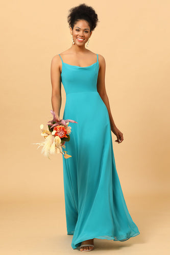 Jade Sheath Spaghetti Straps Long Chiffon Bridesmaid Dress