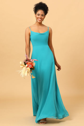 Jade Sheath Spaghetti Straps Long Chiffon Bridesmaid Dress