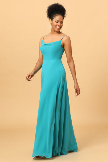 Jade Sheath Spaghetti Straps Long Chiffon Bridesmaid Dress