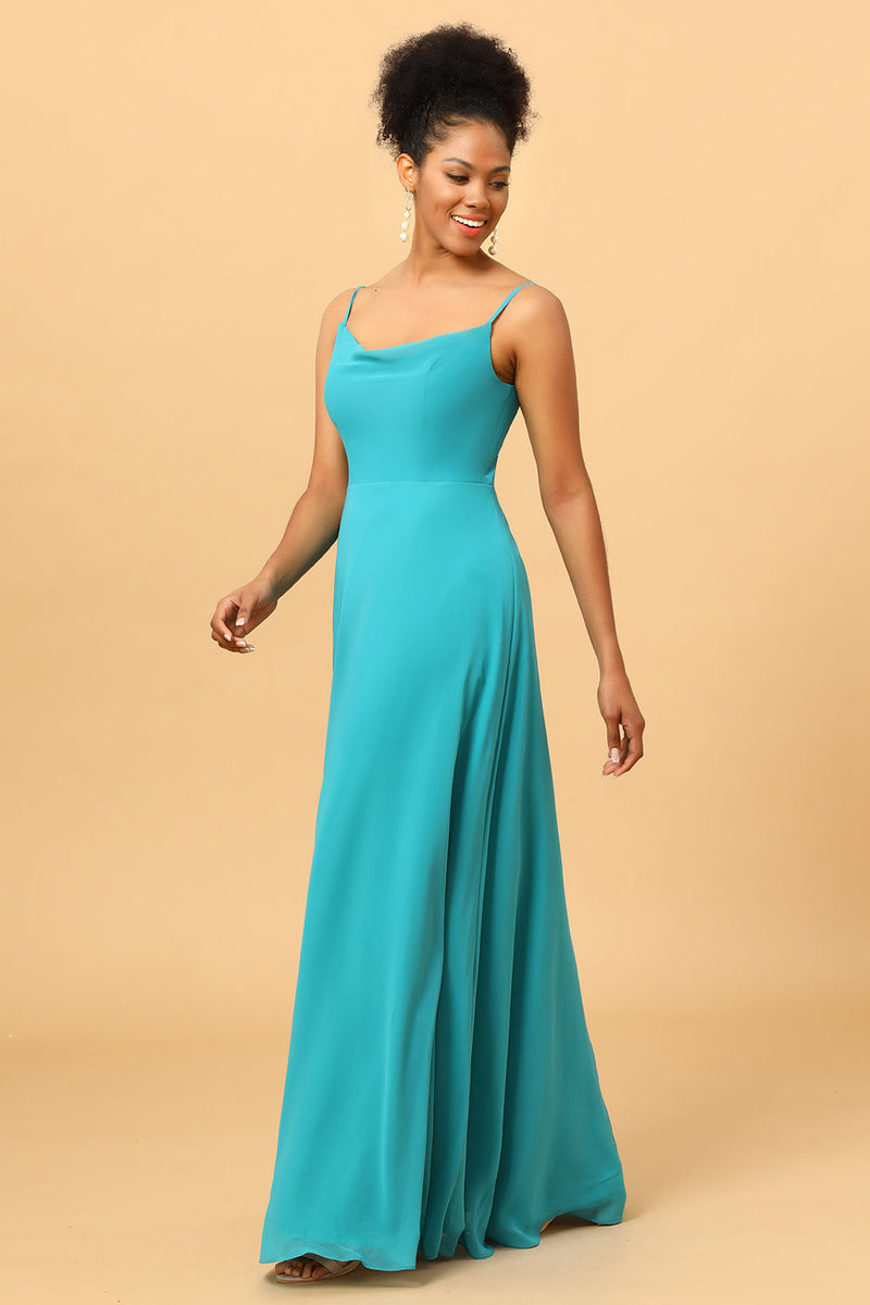 Load image into Gallery viewer, Jade Sheath Spaghetti Straps Long Chiffon Bridesmaid Dress