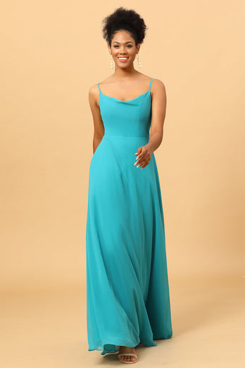 Jade Sheath Spaghetti Straps Long Chiffon Bridesmaid Dress