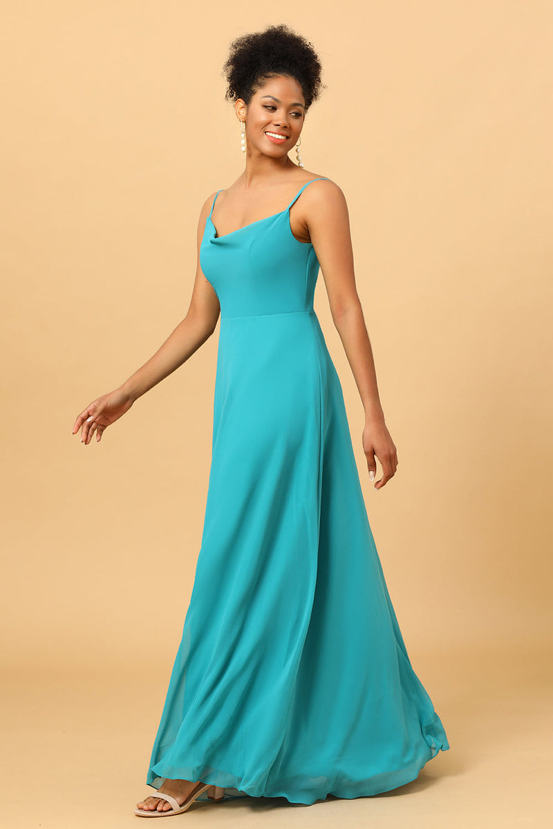 Load image into Gallery viewer, Jade Sheath Spaghetti Straps Long Chiffon Bridesmaid Dress