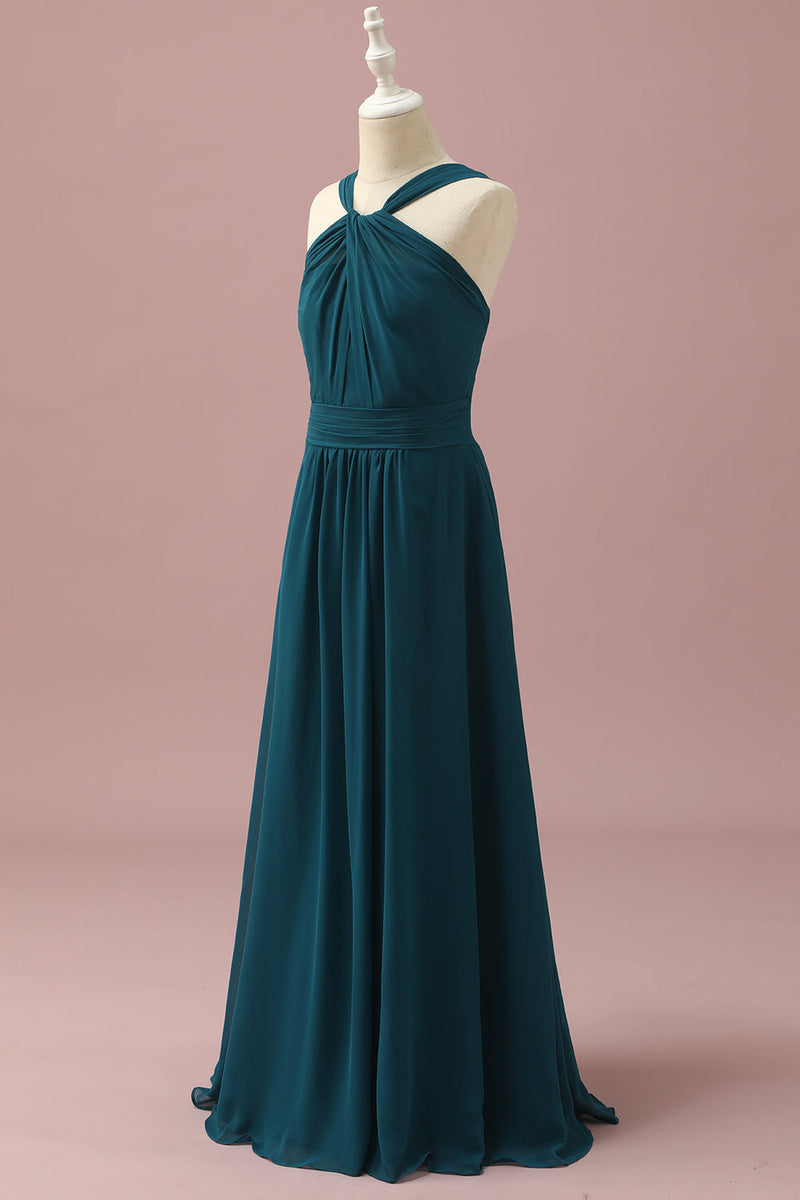 Load image into Gallery viewer, Dark Green Halter A-Line Junior Bridesmaid Dresses