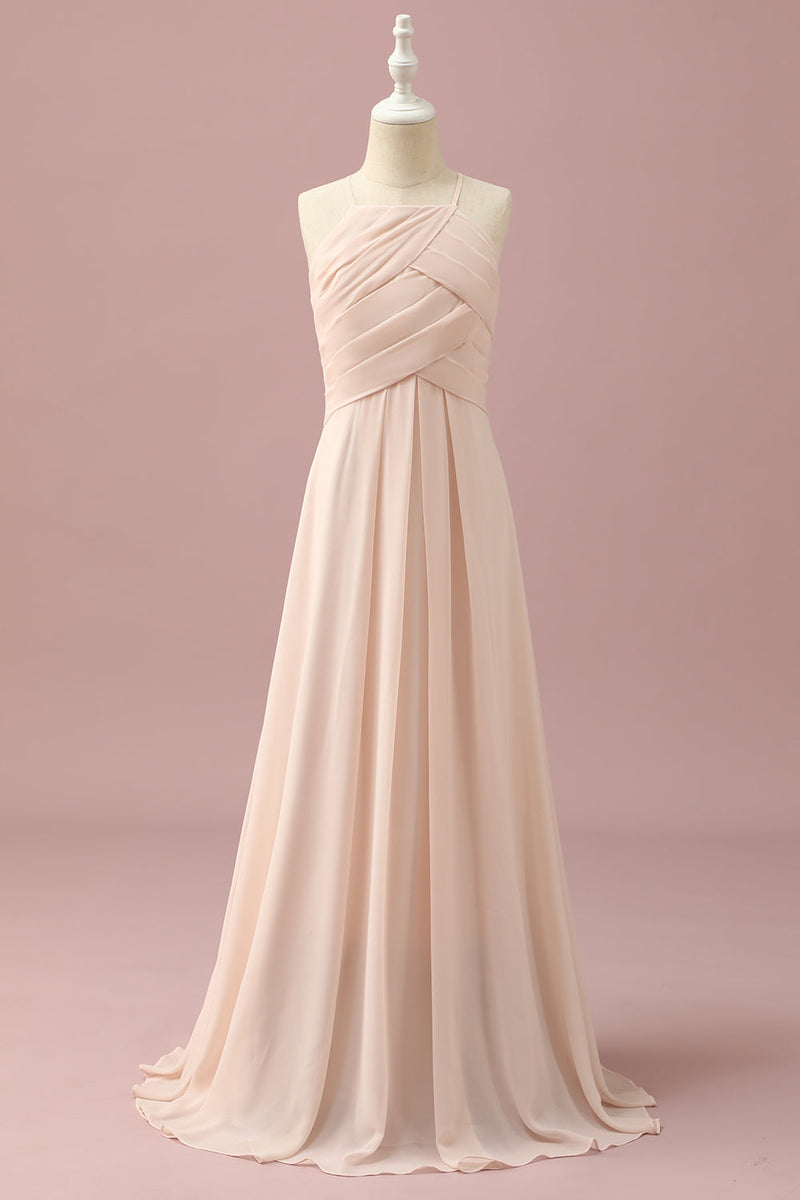 Load image into Gallery viewer, Ivory Halter A-Line Chiffon Junior Bridesmaid Dress