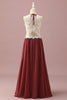 Load image into Gallery viewer, Burgundy Halter Lace and Chiffon Junior Bridesmaid Dress