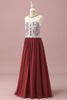 Load image into Gallery viewer, Burgundy Halter Lace and Chiffon Junior Bridesmaid Dress