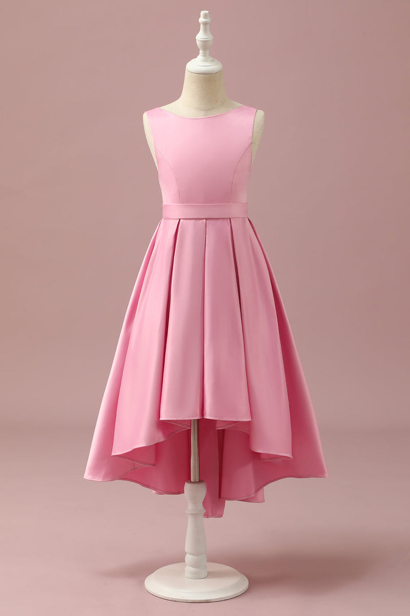 Load image into Gallery viewer, Pink Satin High Low Junior Bridesmaid Dress