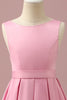 Load image into Gallery viewer, Pink Satin High Low Junior Bridesmaid Dress