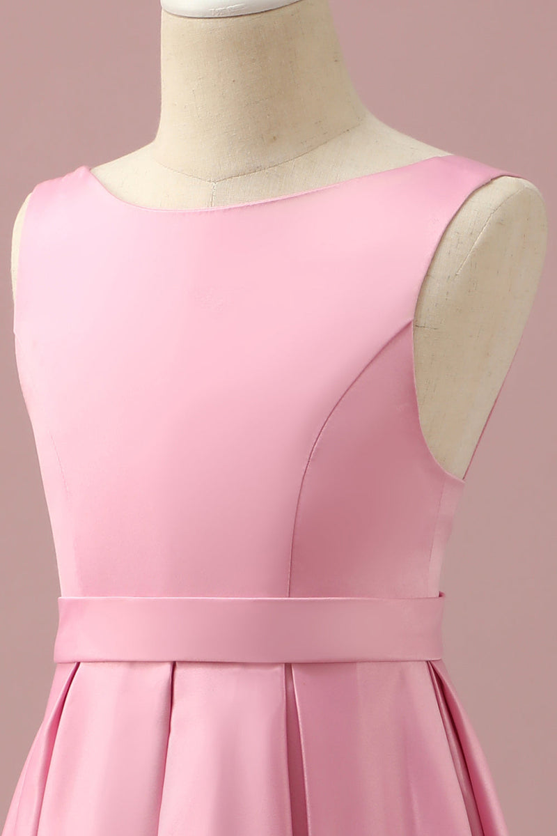 Load image into Gallery viewer, Pink Satin High Low Junior Bridesmaid Dress