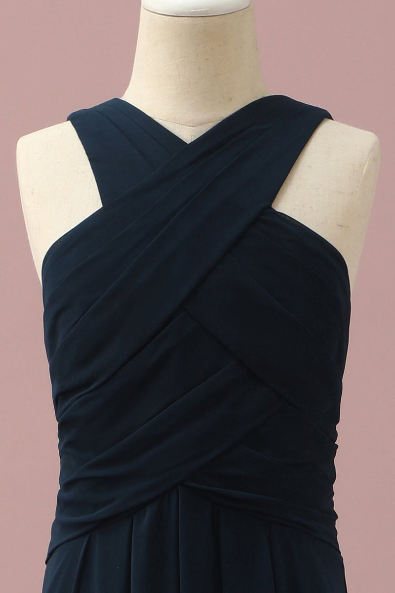 Load image into Gallery viewer, Navy Halter A-Line Sleeveless Junior Bridesmaid Dress