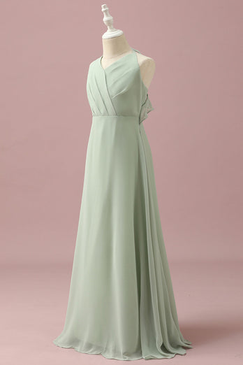 Sage Halter Chiffon A-Line Junior Bridesmaid Dress