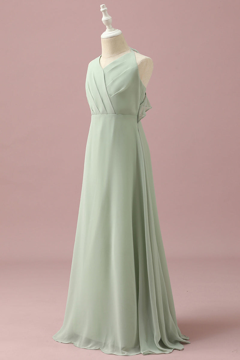 Load image into Gallery viewer, Sage Halter Chiffon A-Line Junior Bridesmaid Dress