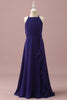 Load image into Gallery viewer, Purple Halter Chiffon Junior Bridesmaid Dress With Cascading Ruffles