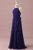 Load image into Gallery viewer, Purple Halter Chiffon Junior Bridesmaid Dress With Cascading Ruffles