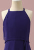 Load image into Gallery viewer, Purple Halter Chiffon Junior Bridesmaid Dress With Cascading Ruffles