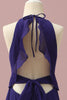 Load image into Gallery viewer, Purple Halter Chiffon Junior Bridesmaid Dress With Cascading Ruffles