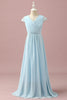 Load image into Gallery viewer, Light Blue Lace and Chiffon V-Neck Junior Bridesmaid Dress