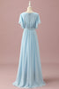 Load image into Gallery viewer, Light Blue Chiffon Batwing Sleeves A-Line Junior Bridesmaid Dress