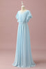 Load image into Gallery viewer, Light Blue Chiffon Batwing Sleeves A-Line Junior Bridesmaid Dress