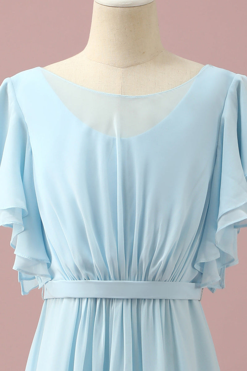 Load image into Gallery viewer, Light Blue Chiffon Batwing Sleeves A-Line Junior Bridesmaid Dress