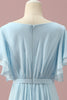 Load image into Gallery viewer, Light Blue Chiffon Batwing Sleeves A-Line Junior Bridesmaid Dress