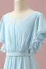 Load image into Gallery viewer, Light Blue Chiffon Batwing Sleeves A-Line Junior Bridesmaid Dress