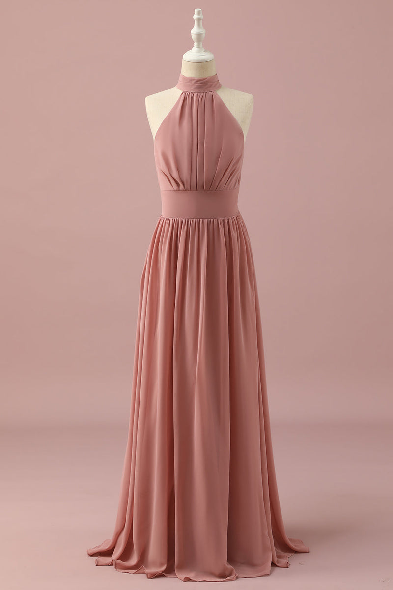 Load image into Gallery viewer, Light Brown Halter Chiffon Junior Bridesmaid Dress