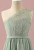 Load image into Gallery viewer, Green One Shoulder Lace and Chiffon Junior Bridesmaid Dress