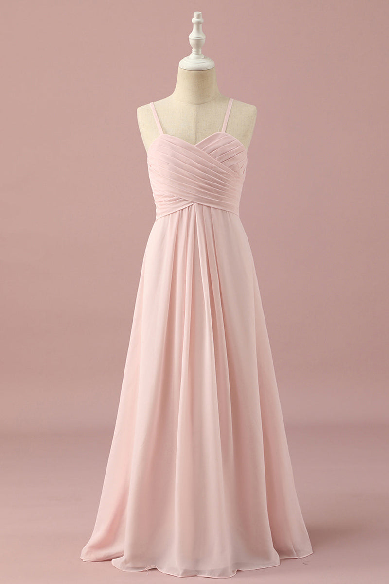 Load image into Gallery viewer, Light Pink Spaghetti Straps Chiffon Junior Bridesmaid Dress