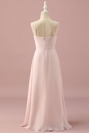 Light Pink Spaghetti Straps Chiffon Junior Bridesmaid Dress