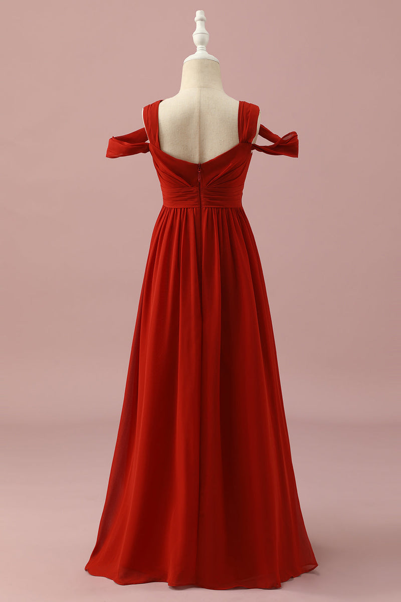 Load image into Gallery viewer, Red Chiffon Cold Shoulder Junior Bridesmaid Dress