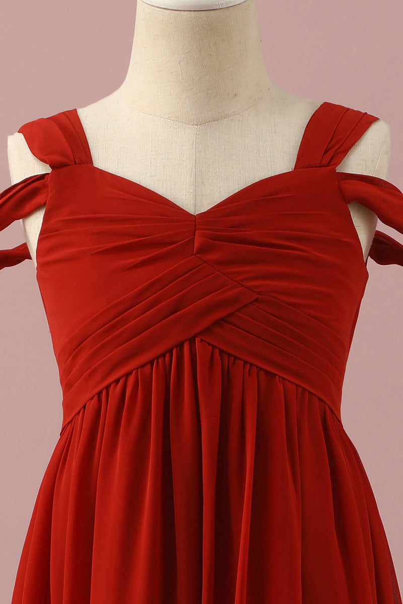 Load image into Gallery viewer, Red Chiffon Cold Shoulder Junior Bridesmaid Dress